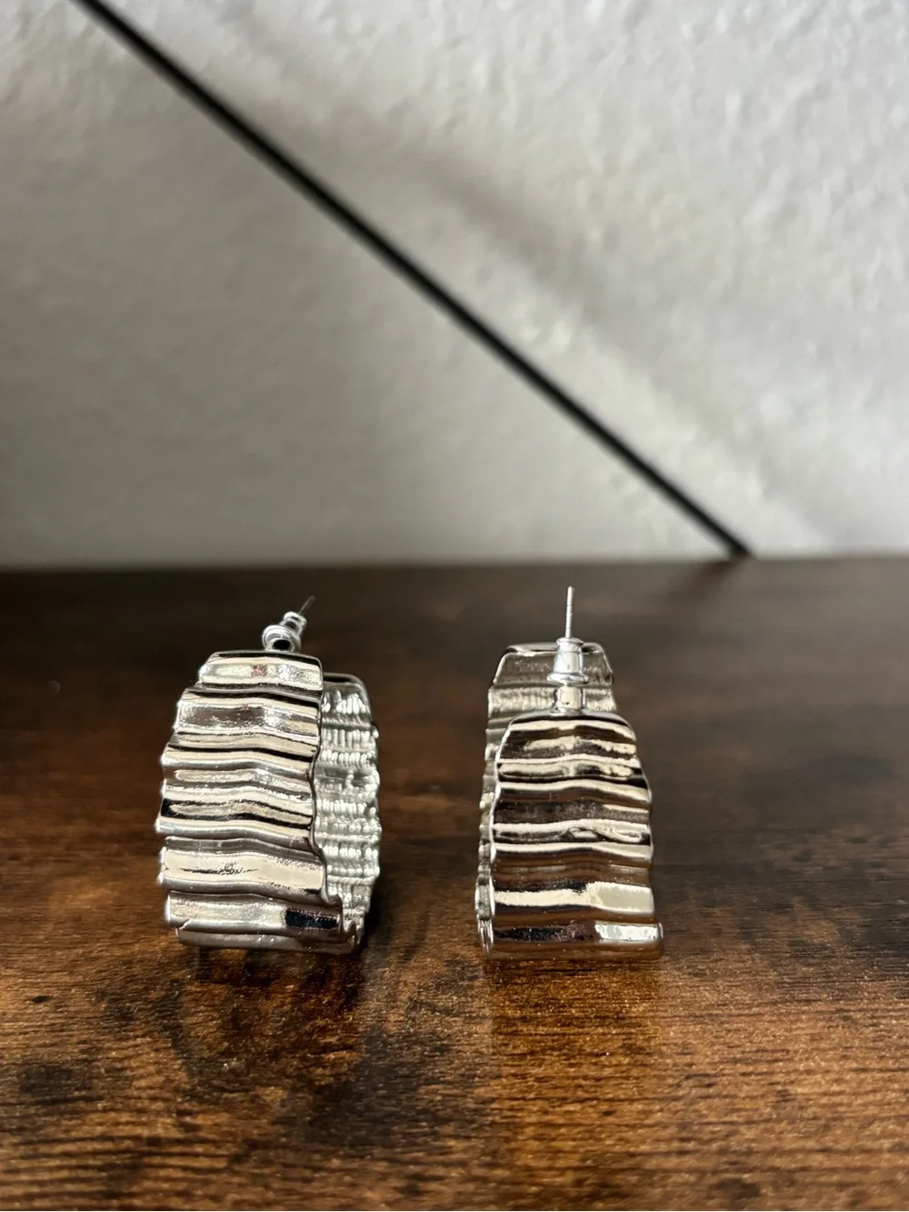 Silver Tone Textured Wave Hoop Earrings - Women Jewelry